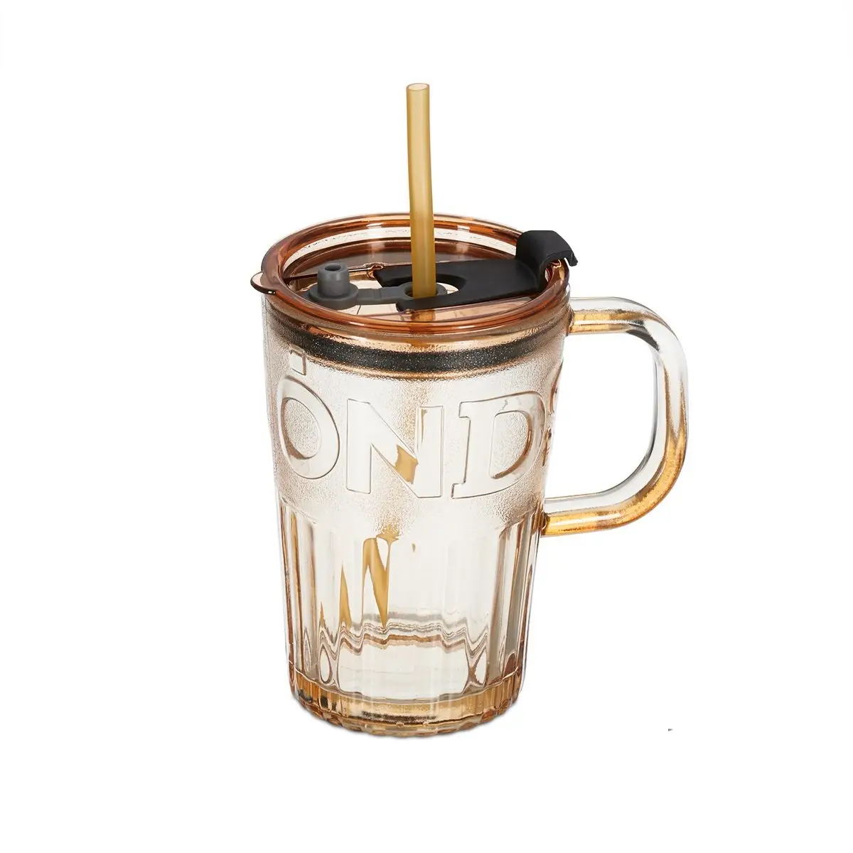 Tasse avec paille et couvercle en verre