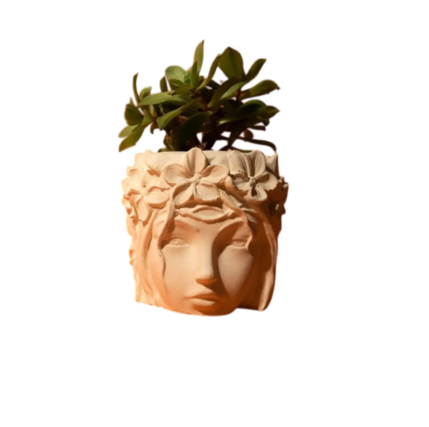 Pot en Béton Sculpté "Visage Floral"